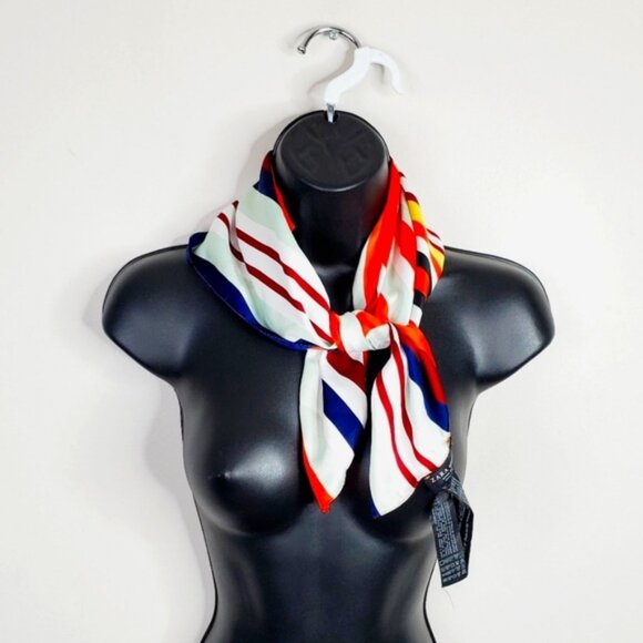 Zara Satin Striped Preppy French Square Scarf - Picture 1 of 10